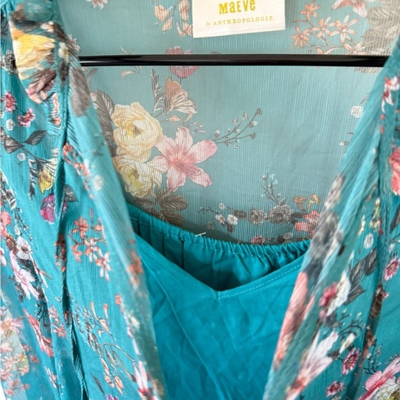 Anthropologie Maeve Emmy Floral Teal Tunic Dress - Picture 4 of 7